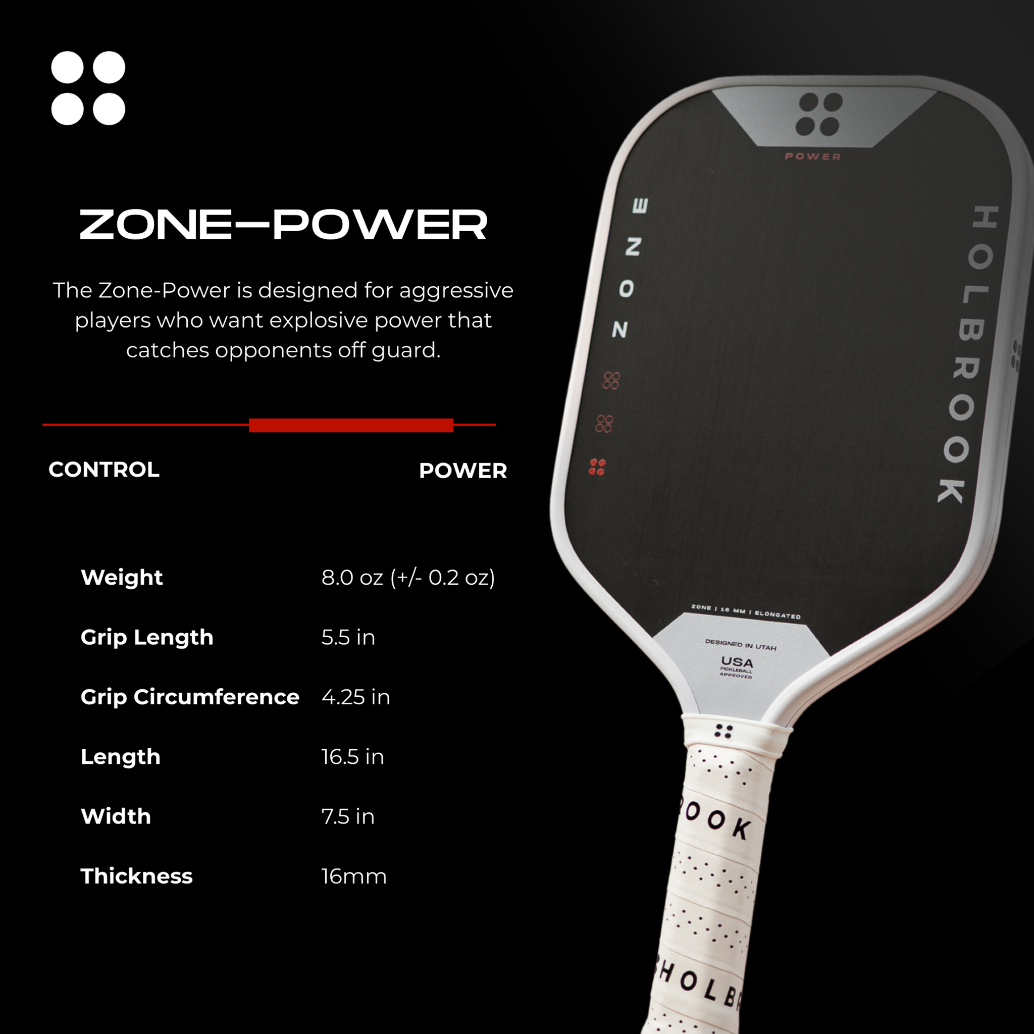 Holbrook ZONE Power White – Power Paddle with Control (16mm)