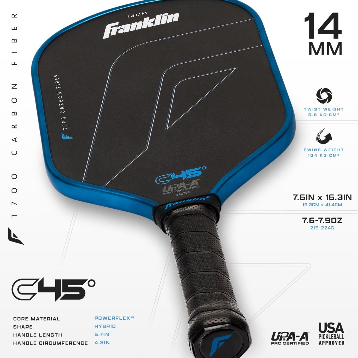 Franklin HYBRID C45 – Balanced All-Court Paddle (14mm)