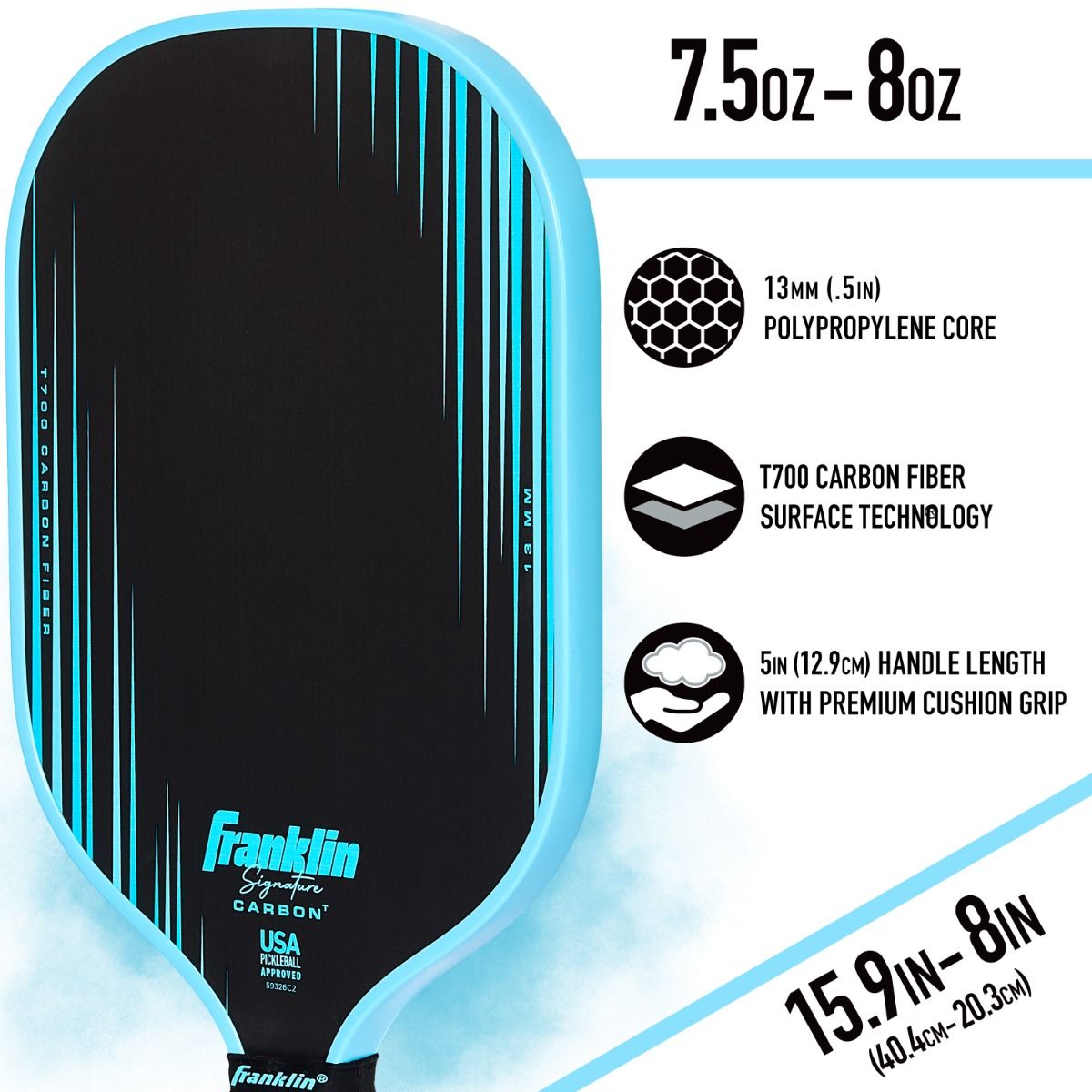 Franklin Signature Carbon Series Pickleball Paddle – 13mm Traditional Shape, Blue