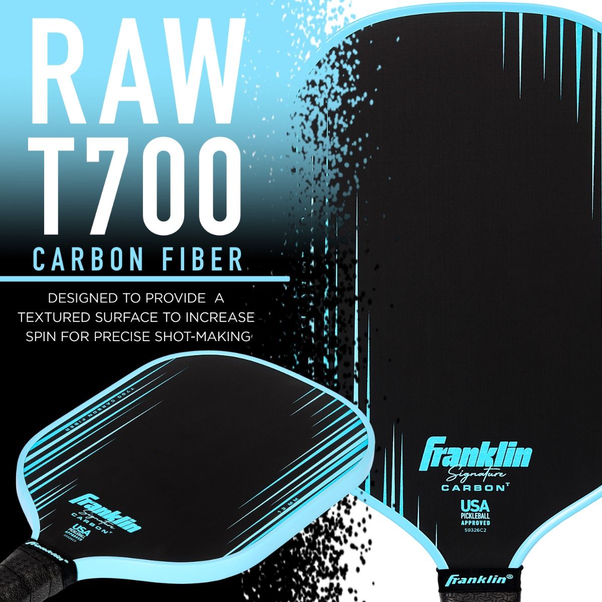 Franklin Signature Carbon Series Pickleball Paddle – 13mm Traditional Shape, Blue