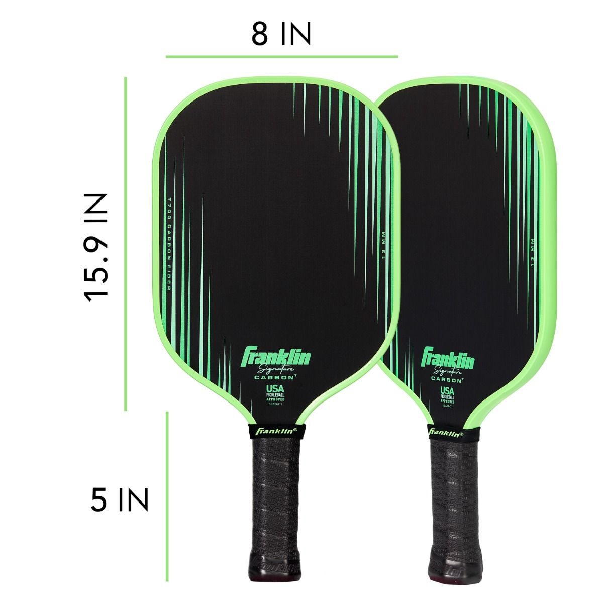 Franklin Signature Carbon Series Pickleball Paddle – 13mm Traditional Shape, Green
