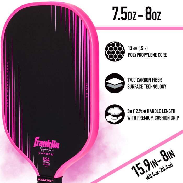 Franklin Signature Carbon Series Pickleball Paddle – 13mm Traditional Shape, Pink